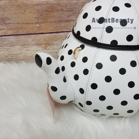 Kate Spade New Teapot Tea Party Polka Dots Black White Kettle Alice Wonderland - Picture 6 of 14